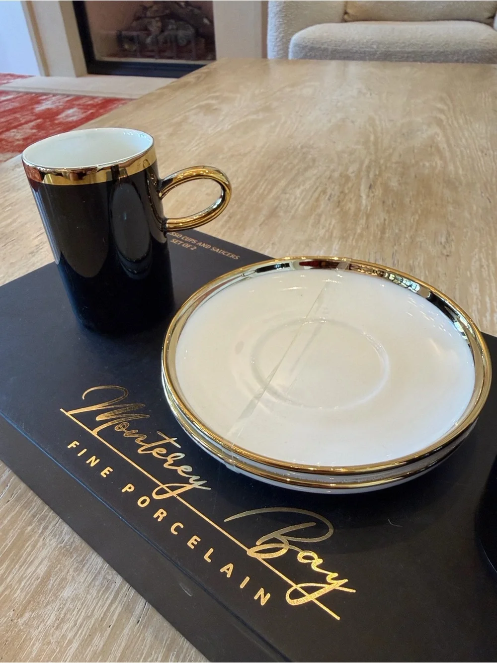 Monterey Bay Fine Porcelain Espresso Cups & Saucers - Set of 2, Restored Black